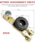 Heavy Duty Top Post Battery Disconnect Switch 12V 125A Quick Automatic Shutdown Knob for size and dimensions on a white background.