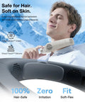 Man wearing 360 Degree Cooling Neck Fan With Turbo Airflow, Portable Foldable Neckband, 14 Hour Battery Life, lightweight blue design