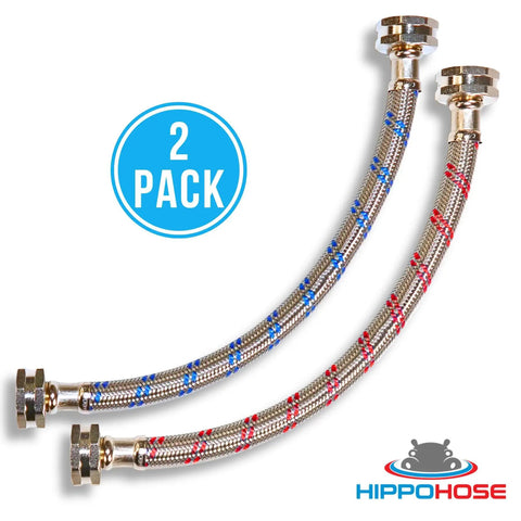 1Ft Braided Stainless Steel Washing Machine Hoses 2 Pack Set Color Coded Hot And Cold Universal Fit To All Washers Burst Proof