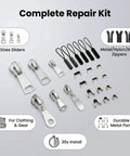 Complete Three In One Zipper Repair Kit With Anti Slip Lock Sliders And Replacement Pulls, 6 Metal Zippers And Stops