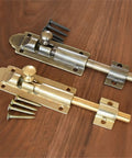 Heavy Duty Bronze Sliding Bolt Door Latch With Screws Barrel Bolt Lock for Barn Patio Gate, showing two sizes and screws.