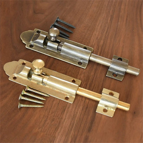 Heavy Duty Bronze Sliding Bolt Door Latch With Screws Barrel Bolt Lock for Barn Patio Gate, showing two sizes and screws.