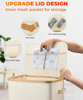 60L Collapsible Laundry Basket With Lid, Waterproof Oxford Fabric Tote showing upgraded lid with inner mesh pocket