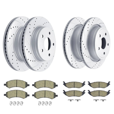 Fits Dodge Ram 1500 Durango Chrysler Aspen 5 Lug Front And Rear Drilled And Slotted Brake Rotors With Ceramic Brake Pads Replacement Kit