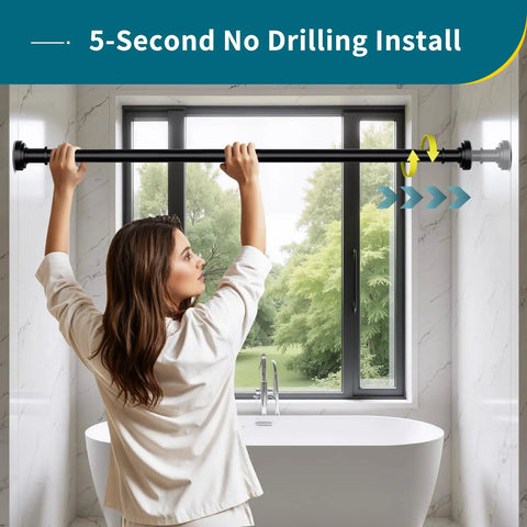 Adjustable Spring Tension Shower Curtain Rod 36 To 84 Inches No Drilling Rustproof With Non Slip Ends being installed