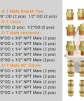 DOT Air Brake Brass Push In Fittings Kit 30 Piece Includes Three Eighths Inch Union Elbows Tees Bulkhead Unions shown with list