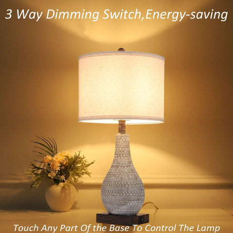 Modern Table Lamp Set For Bedroom Two Pack With Touch Control And 3 Way Dimmable Lighting Fabric Shade For Cozy Nightstand Vibe Reading Lights For Living Room Home Office Includes Two LED Bulbs