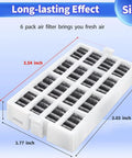 Fridge Air Filter Replacement Cartridge 6 Pack That Keeps Odors Out For Up To 6 Months Fits Whirlpool Maytag KitchenAid JennAir Kenmore AIR1 Fresh Flow White showing size dimensions in inches.