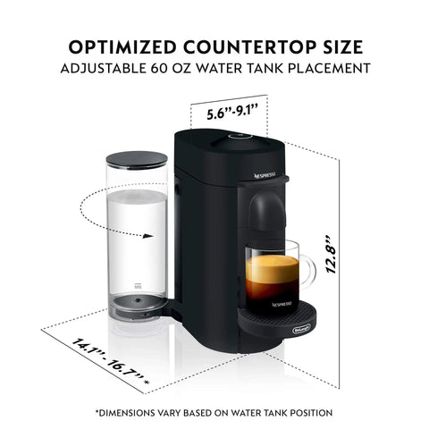 Vertuo Plus Deluxe Coffee And Espresso Maker By De'Longhi In Matte Black with adjustable 60 oz water tank