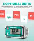 Digital Turbine Flow Meter One Inch Inline NPT With Two Point Six To Twenty Six GPM Range display and unit options