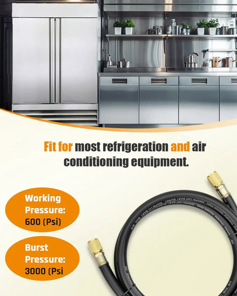 Heavy Duty Three Eighths Inch Vacuum Hose With Three Eighths Inch Fittings, Five Ft Black, Built To Handle 600 PSI Working Pressure
