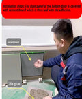 Heavy Duty Concealed Pivot Door Hinge Kit Slick Hidden Hardware For Marble Tile Wall Doors shown being installed with cement board and tile adhesive.