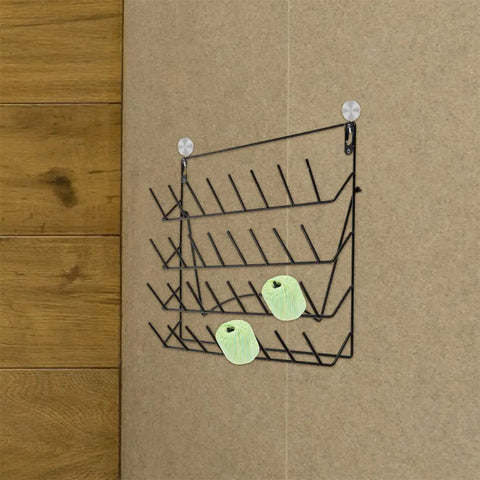 Hella Durable Wall Mount Display Rack Two Pack Iron Hanging Storage Organizer For Mugs Glasses And Home Decor Space Saving Black Rack displaying hanging items.