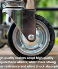 Close-up of Five Inch Rubber Caster Wheels With Two Swivel And Two Rigid Rollers Non Marking Silent Drive Built Tough.