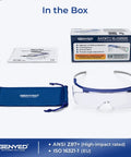 Chill Safety Glasses That Slide Smooth Over Prescription Frames Ansi Certified Anti Fog Scratch Proof Lenses in packaging with accessories.