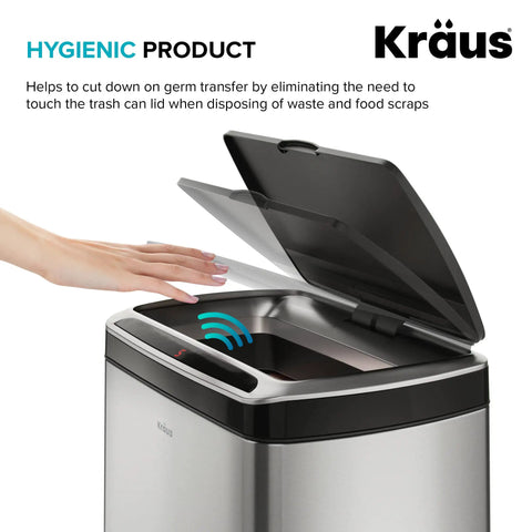 GarbagePro 13 Gallon Rectangular Trash Can with Hands Free Motion Sensor Battery Powered Matte Black Finish SoftShut Touchless Lid