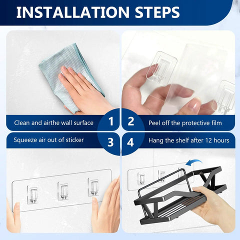 14 Piece Clear Shower Caddy Replacement Hooks With Heavy Duty No Drill Adhesive Tabs For Secure Bathroom Shelving And Kitchen Organization Quick Click Install