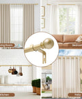 Gold Curtain Rod For Windows 28 To 48 Inch Five Eighths Inch Diameter Heavy Duty Splicing Adjustable Rod With Brackets Easy To Install For Bedroom Patio And Outdoor Use displayed in living room, kitchen, and patio