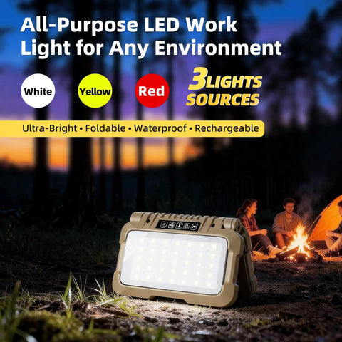 Ultra Bright 1500 Lumen Folding LED Camping Lantern With USB C Rechargeable Power shown in outdoor campsite setting