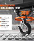 High-strength forged lifting hook of 3 In 1 Electric Hoist Winch 1100 Lb Capacity 1500W Portable Crane with 360-degree rotation.