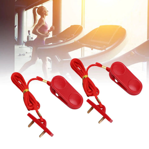 Two Pack Universal Treadmill Safety Key Emergency Stop Switch for running machines, gym equipment compact ABS key in bright red.