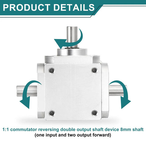 90 Degree Bevel Gearbox 1 To 1 Right Angle Gearbox With Dual Output Shafts 20 Tooth Bevel Gear 8mm Shaft Aluminum Frame