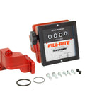 1 Inch Mechanical Fuel Transfer Meter In Liters With 23-151 LPM Range, 4 Digit Readout, Aluminum Construction, bundle with installation components