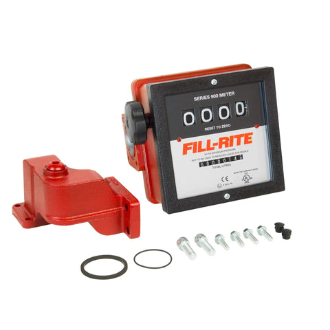 1 Inch Mechanical Fuel Transfer Meter In Liters With 23-151 LPM Range, 4 Digit Readout, Aluminum Construction, bundle with installation components