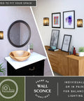 Rustic Tree Sconce Wall Light With Amber Flake Glass in a bathroom and hallway, burnished bronze finish, weather-resistant steel.
