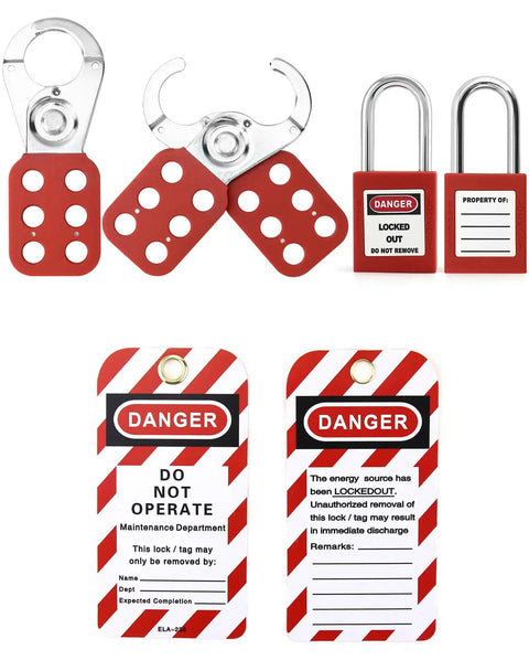 Lockout Tagout Kit With Hasps, Red Loto Locks, And Two Padlocks With Keys For Electrical Lockout Safety, group lockout hasps, tags