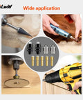Sixteen Piece Drill Chuck Collet Set For Rotary Tools 0.8 To 3.2 Millimeter Range Replacement 4486 Keyless Kit in use on wood and metal