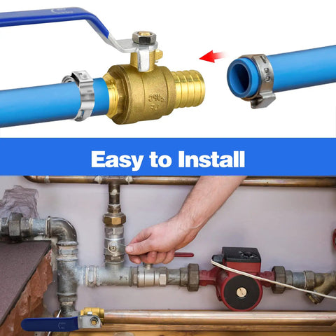 4 Pack 1 Inch PEX Brass Full Port Ball Valves for Water and Heating Circulation, installed plumbing, no lead certified