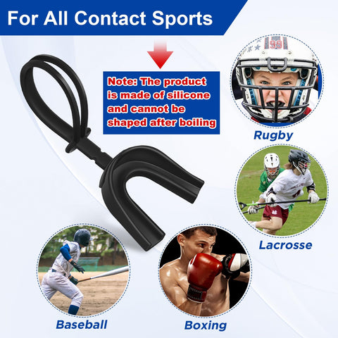 Image of Six Piece Strapped Mouth Guards With Strap No Boil Breathable Mouthpiece for contact sports like rugby and boxing.