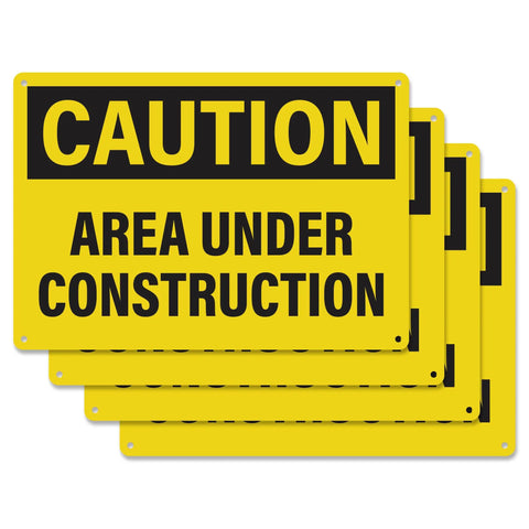 4 Pack Under Construction Signs 10x7 Inches Waterproof PVC Plastic For Worksite Safety Durable High Visibility Caution Hazard Area No Trespassing Yellow Black Signs
