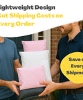 Two men holding colorful poly mailers; focus on 30 Pack Poly Mailers For Clothes With Label Pouch 8x12 10x14 12x16 Self Seal Packing Bags