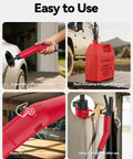 Leshein fuel transfer pump, red USB-rechargeable electric siphon with hose for gasoline, diesel, or water.