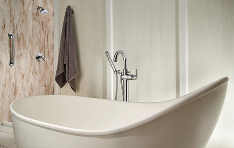 Bathroom with tub and installed 24 Inch Grab Bar With Concealed Mounting In Venetian Bronze Stainless Steel No Slip Grip