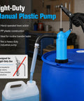 Heavy Duty 55 Gallon Drum Pump With Ergonomic Lever Handle For Moving Motor Oil Diesel Fuel Water Alcohol Kerosene And Gear Oil Fast Flow Rate Includes Built In Filter Keeps Grime Out Smooth Work Makes Pumping A Breeze Shop Use in action with blue plastic construction and water transfer.