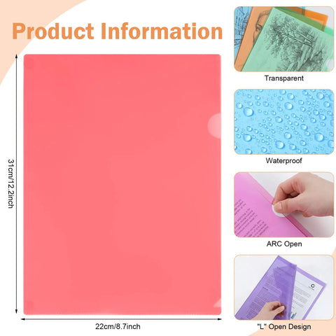 300 Pack Plastic Document Folders With Clear Pockets, Letter Size 8.7 By 12.2 Inches, A4 Assorted Color File Sleeves For Office Organization