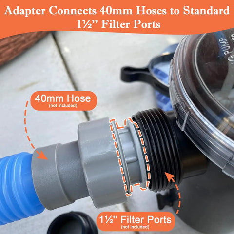 Universal Pool Hose Conversion Adapters Kit 40mm To One And A Half Inch Four Pack for connecting hoses to filter ports