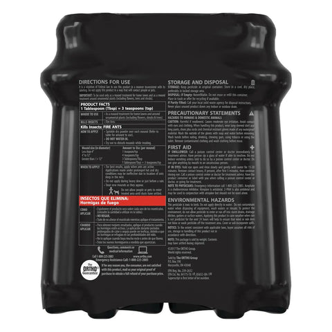 Back label of Fire Ant Killer For Outdoors No Watering Needed Kills Queens Mound Treatment Treats Up To 162 Mounds 12 Oz Per Bottle