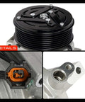 Cr08 AC Compressor With Clutch For Nissan Versa Versa Note Juke 7 Groove Pulley Pag46 OEM Style view of pulley and connectors.