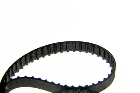 Close-up of 226mm neoprene closed loop timing belt pair for 3D printers, CNC machines, lathes and mills, showing nylon cloth teeth.