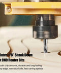Downcut Spiral Double Flute CNC Router Bit Set One Eighth Inch Shank Tungsten Carbide End Mills cutting wood surface