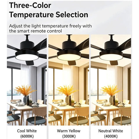 YPDJVLTI Ceiling Fans Lights 42-52Inch Ceiling Lamp with adjustable three-color temperature selection in dining setting.