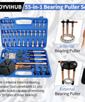 Beefy 55 In 1 Bearing Puller Kit with blue case showcasing alloy steel puller sets for heavy duty blind hole removal