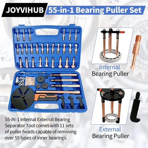 Beefy 55 In 1 Bearing Puller Kit with blue case showcasing alloy steel puller sets for heavy duty blind hole removal
