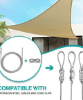 Shade Sail Hardware Kit 52 Piece Set for Outdoor Canopies and Patios showing extension steel cables and cord clips.