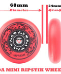 Front and side view of 68mm 90A Ripster Wheels with ABEC 9 bearings for Mini Ripstik Ripstick Mini 2-Wheeled Caster Board, red design