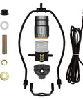 All-In-One DIY Lamp Kit With Black Finish, Includes Wiring, Socket, Hardware And Easy Instructions, components displayed flatlay